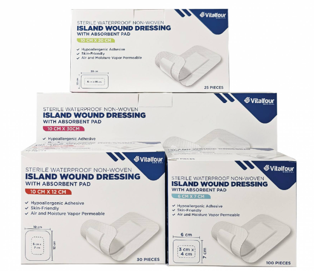STERILE WATERPROOF AND NON-WOVEN ISLAND WOUND DRESSING WITH ABSORBENT PAD